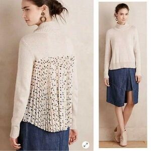Anthropologie Moth Beige Apres Fete Cashmere Blend Mock Neck Sweater SZ XS